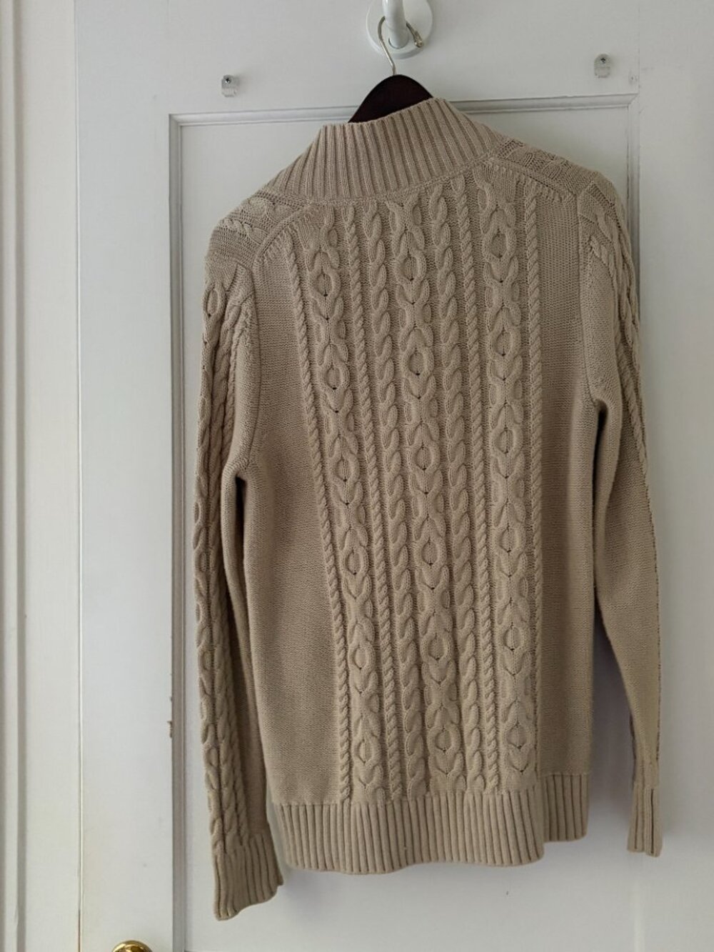 L.L.Bean cotton cable knit sweater mock neck full-length zipper Size Medium - Picture 3 of 8